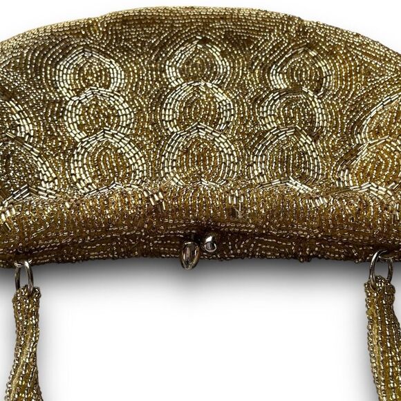 Vintage 1950’s Gold Hand Beaded Sequin Evening Bag Handbag Clutch - Picture 7 of 11